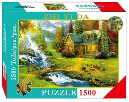 Royaumann Puzzle 1500 details: Stone house by the river