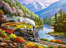 Puzzle Castorland 300 details: the steam Locomotive in the mountains