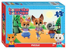 Step puzzle 60 pieces: Cats and dogs