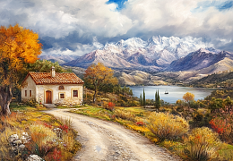 Wooden puzzle with 1000 pieces. The magic of nature. Autumn harmony by the lake