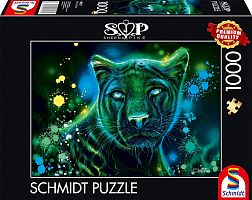 Schmidt 1000 piece puzzle: Pike Tire. Neon blue and Green Panther