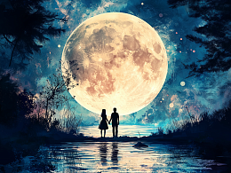 Wooden puzzle with 500 pieces. Happiness for two. The moon is above the lake