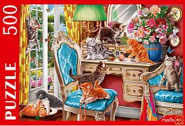 Puzzle Red Cat 500 details: Kittens in the bedroom