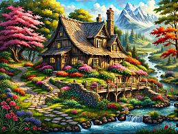 Wooden puzzle 500 pieces of Fairy houses. The house by the stream