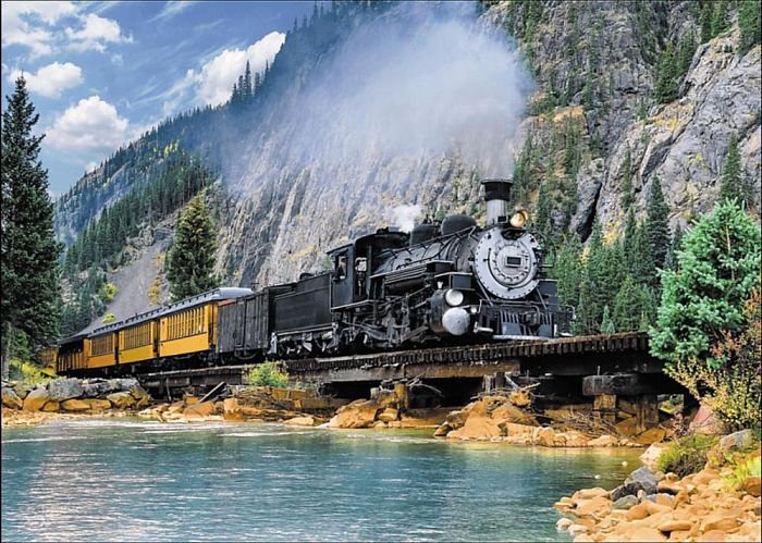 Trefl puzzle 500 details: Train in the mountains TR37379