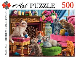 Artpuzzle Puzzle 500 pieces: Kittens by the fireplace