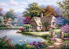 Anatolian jigsaw puzzle 1500 pieces: Swans and a country house