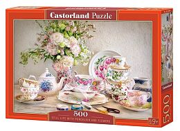 Puzzle Castorland 500 details: Still life with flowers and porcelain