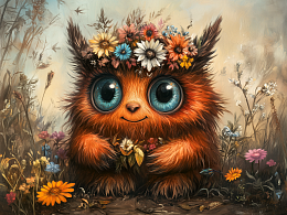 Wooden puzzle with 500 pieces. Cute monsters. The red-haired dreamer.