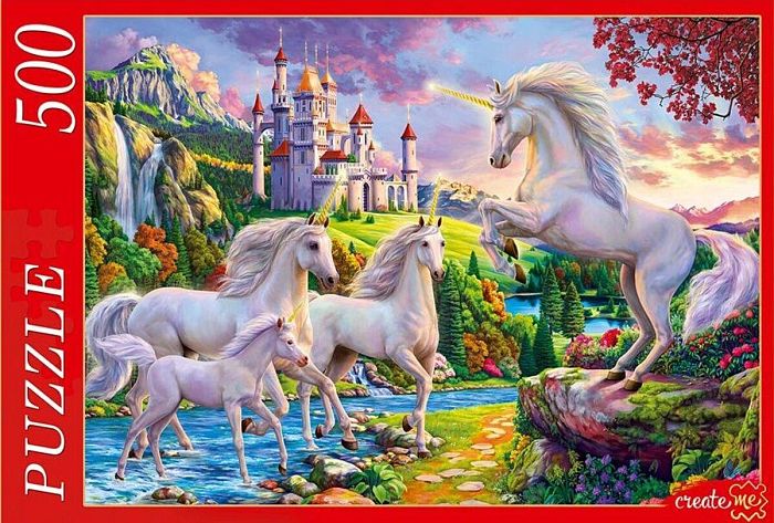 Puzzle Red Cat 500 pieces: Unicorns and a magic castle Ф500-2178