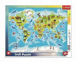 Trefl Puzzle 25 pieces: World Map with animals (framed)