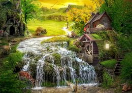 Enjoy 1000 pieces puzzle: A log cabin by a magic stream