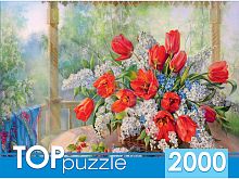 TOP jigsaw Puzzle 2000 parts: the Russian collection. O. Dundorf. Tulips with wild cherry