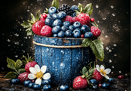 Wooden puzzle with 1000 pieces. Flowers and still lifes. Berry basket