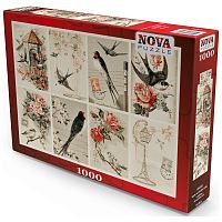 Nova 1000 Puzzle pieces: Collage of birds and flowers