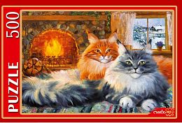 Puzzle Red Cat 500 details: G. Kotinova. By the fireplace in the country