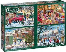 Falcon 4x1000 Puzzle Pieces: Family Christmas
