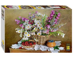 Step puzzle 1500 pieces: Still Life with daisies