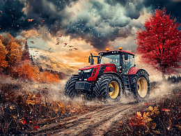Wooden puzzle with 500 pieces. A time of freedom. The red tractor.