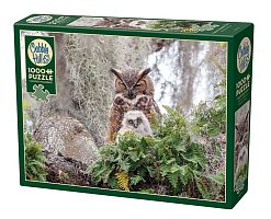 Cobble Hill Puzzle 1000 pieces: Horned Owl with an owl