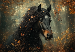 Alma PREMIUM wooden puzzle 1000 pieces. Horses. The horse and the gold of autumn