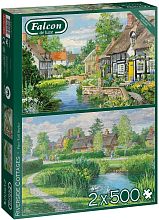 Falcon 2x500 puzzle details: Cottages on the river bank