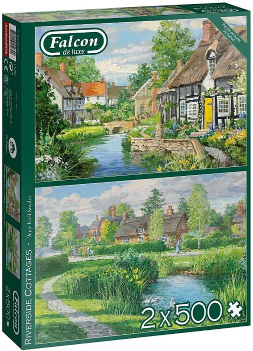 Falcon 2x500 puzzle details: Cottages on the river bank J11289