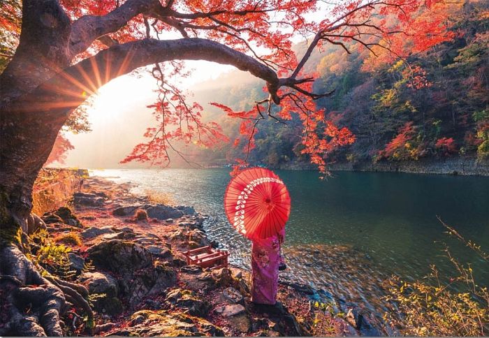 Puzzle Educa 1000 pieces: Sunrise on the river Katsura, Japan 18455