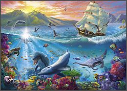 Puzzle Red Cat 1000 pieces: Sailboat and underwater world