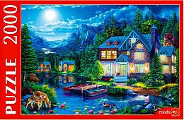 Puzzle Red Cat 2000 pieces: House by the night lake