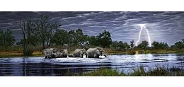 Puzzle Heye panorama 2000 details: a Herd of elephants