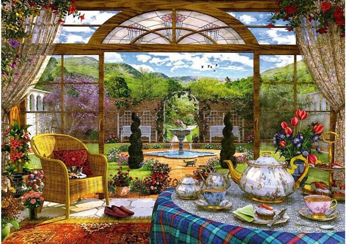 Schmidt puzzle 1000 pieces: D. Davison-in Porch in the garden 59593