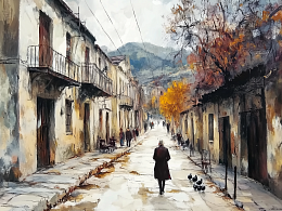 Wooden puzzle with 500 pieces. Cities and countries. Autumn streets of Armenia