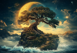 Alma PREMIUM wooden puzzle 1000 pieces. A fabulous world.  A tree under the moon.