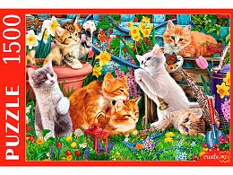 Puzzle Red Cat 1500 pieces: Fluffy friends in the garden