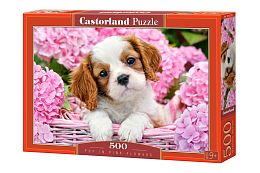 Puzzle Castorland 500 items: Puppy in flowers