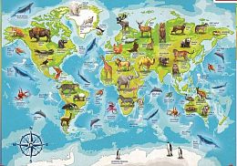 Trefl Puzzle 25 pieces: World Map with animals (framed)