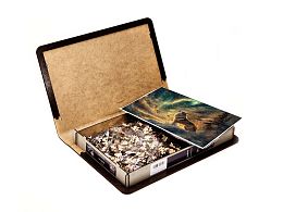 Alma PREMIUM wooden puzzle 1000 pieces. Wild and cute. The wolf under the Northern Lights