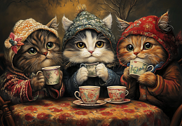 Alma PREMIUM wooden puzzle 1000 pieces. Animals are like people. Cats who love tea