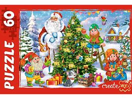 The Red Cat Puzzle 60 pieces: Santa Claus and the gnomes