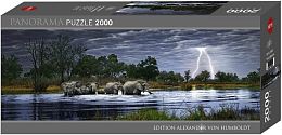 Puzzle Heye panorama 2000 details: a Herd of elephants