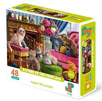 3D Jazzle Puzzle 48 pieces: Kittens by the fireplace