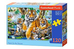 Puzzle Castorland 120 details: Family of tigers at a stream