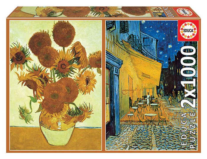 Educa puzzle 2x1000 parts: Sunflowers + Evening coffee terrace, V. van Gogh 18491