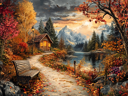 Wooden puzzle with 500 pieces. The magic of nature. Autumn evening in the park