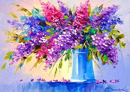 Enjoy 1000 pieces puzzle: A bouquet of lilacs in a vase