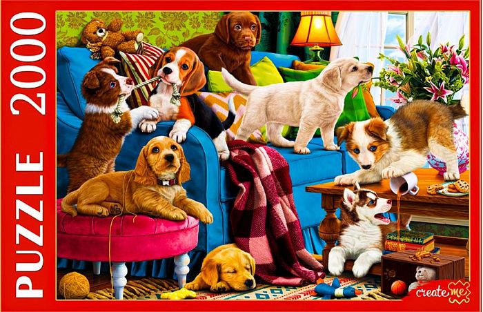 Puzzle Red Cat 2000 details: Playful puppies Ф2000-3699
