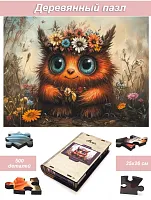 Wooden puzzle with 500 pieces. Cute monsters. The red-haired dreamer.