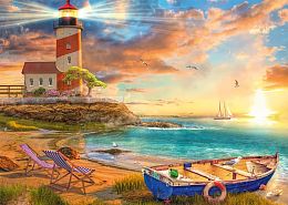 Schmidt 1000 piece Puzzle: Sunset over a bay with a lighthouse