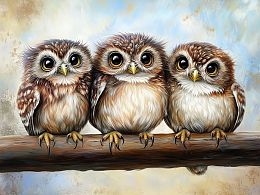 Wooden puzzle with 500 pieces. Wild and cute. Three owls on a branch